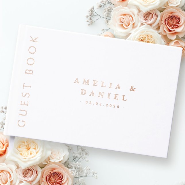 Livre D'or Moderne n n'importe quelle couleur nom de mariage  (Modern any color wedding names and date real foil guest book)