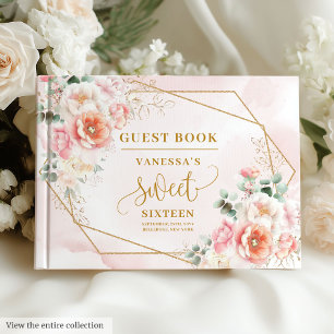 Livre D'or Moderne Pastel Rose Sage Or Sweet sixteen Floral