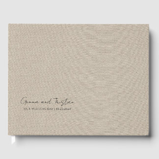 Livre D'or Moderne Personnalisé Argent Gris Faux Lin