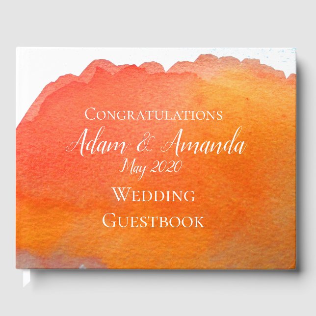 Livre D'or Moderne simple orange pêche aquarelle art mariage (Recto)