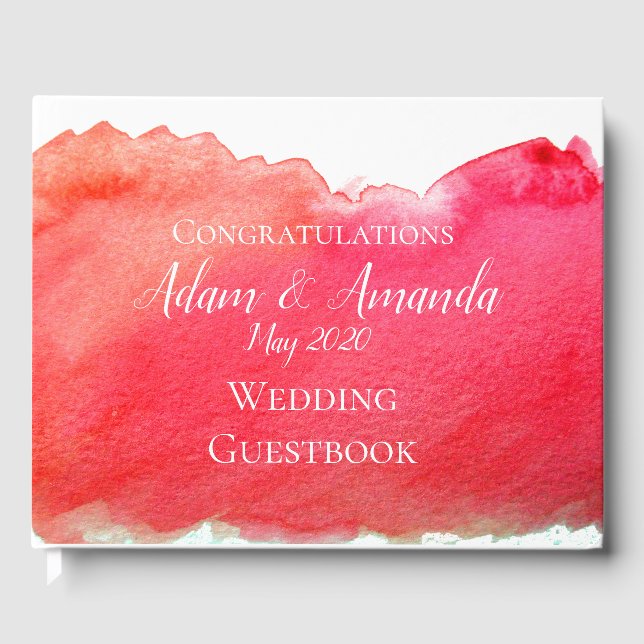 Livre D'or Moderne simple rouge aquarelle art mariage (Recto)