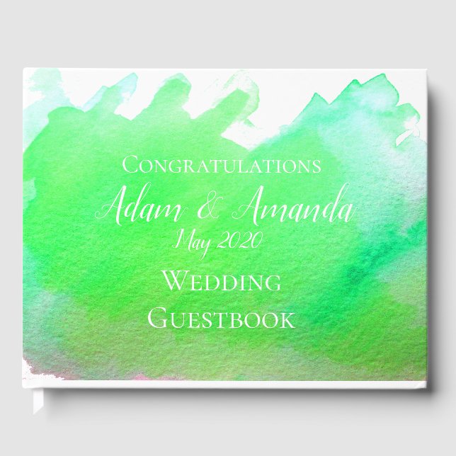 Livre D'or Moderne simple vert aquarelle art mariage (Recto)