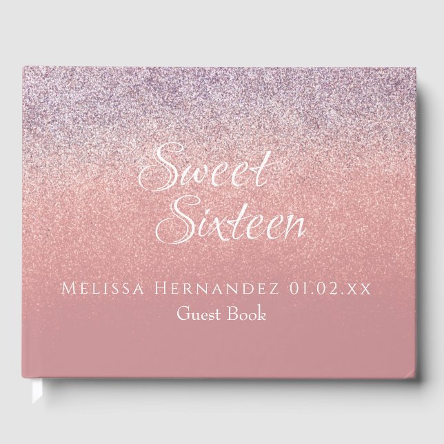 Livre D'or Moderne Sweet 16 Blush rose Parties scintillant Om (Recto)