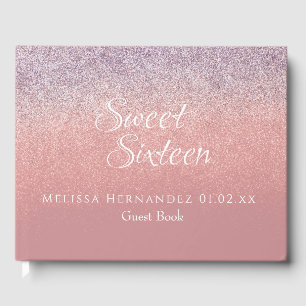 Livre D'or Moderne Sweet 16 Rose Pâle Paillettes Ombré Annive