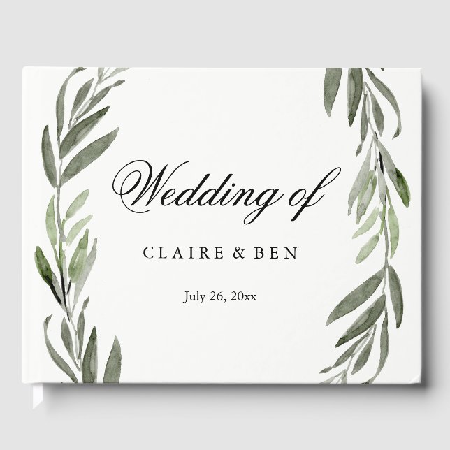 Livre d'or moderne Watercolor Green Leaf Mariage (Recto)