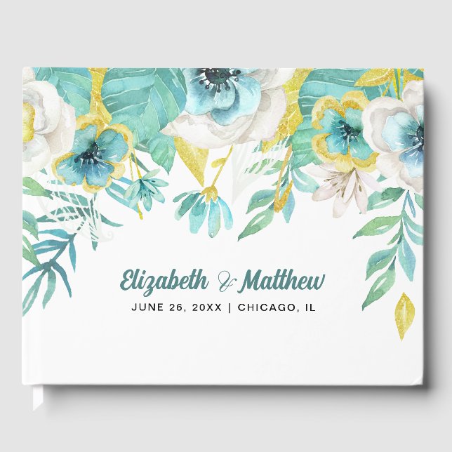 Livre D'or Monnaie blanche| Mariage d'aquarelle jaune Floral (Recto)