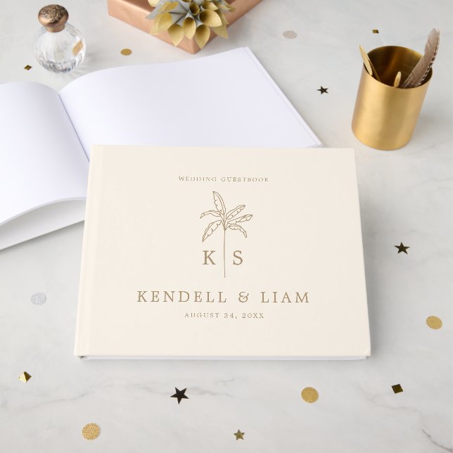 Livre D'or Monogram Wedding Logo Palm Tree Guestbook (Recto ouvert)