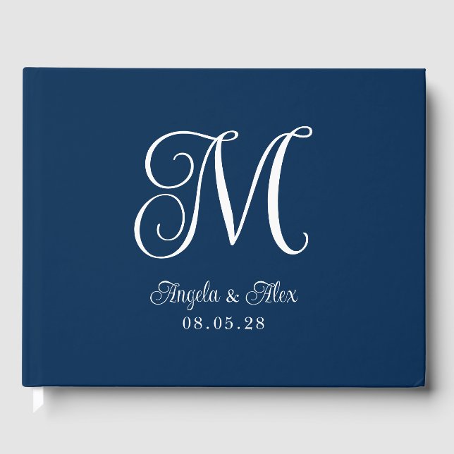 Livre D'or Monogramme bleu marine et blanc assez curé Mariage (Recto)