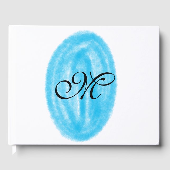 Livre D'or monogramme bleu simple de cercle d'aquarelle (Recto)