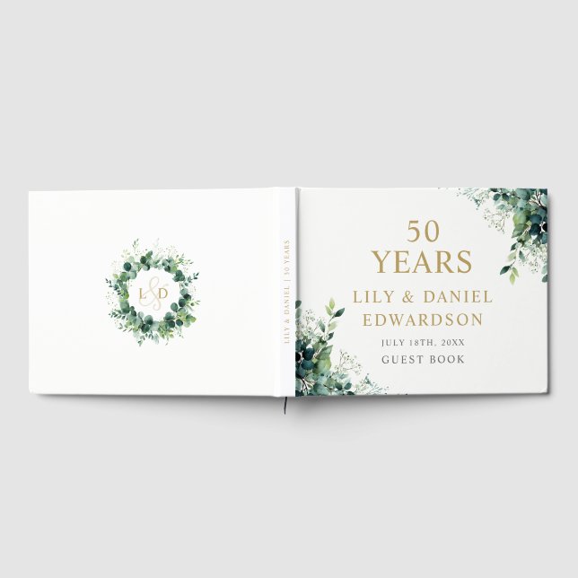 Livre D'or Monogramme de feuillage d'eucalyptus 50e anniversa (Complet)