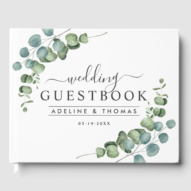 Livre D'or Monogramme de mariage à la verdure d'eucalyptus (Recto)