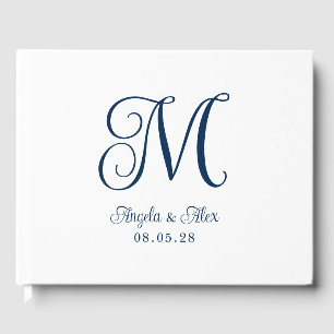Livre D'or Monogramme de mariage bouclé bleu marine joli