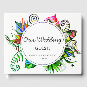 Livre D'or Monogramme de Mariage de feuille de palme tropical