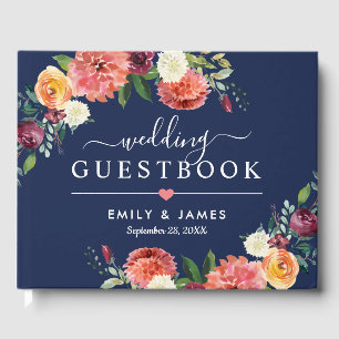 Livre D'or Monogramme de mariage floral aquarelle marine