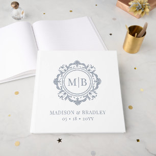 Livre D'or Monogramme de mariage floral argenté élégant