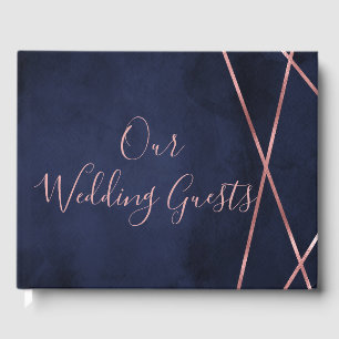 Livre D'or Monogramme de Mariage géométrique bleu et Rose ble