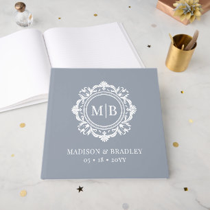 Livre D'or Monogramme Floral Orné Mariage Élégant Argent