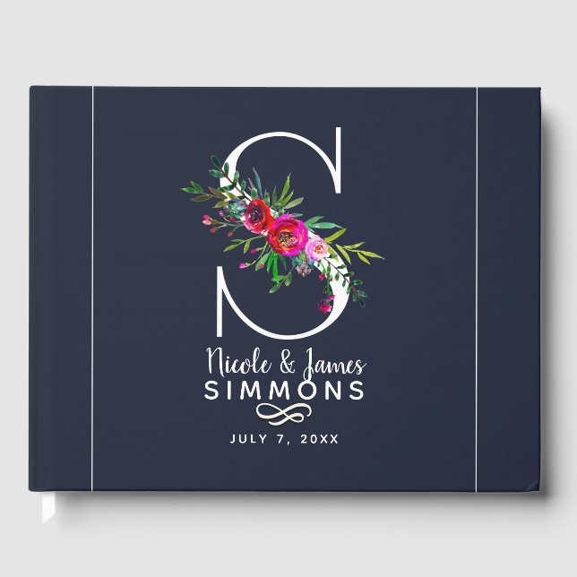 Livre D'or Monogramme initial floral de lettre S Nom Mariage (Recto)