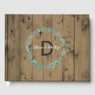 Livre D'or Monogramme Mariage en bois rustique Couronne bot