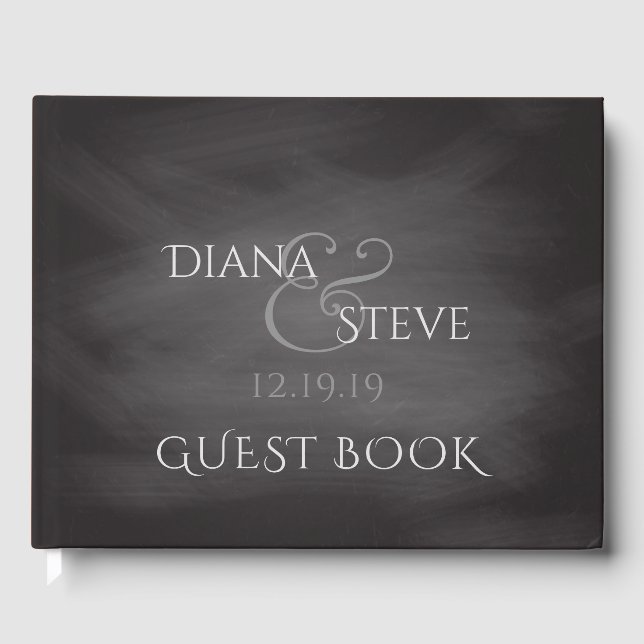 Livre D'or Monogramme Mariage rustique | Tableau noir simple (Recto)