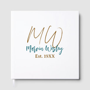 Livre D'or Monogramme marron bleu turquoise année simple mini