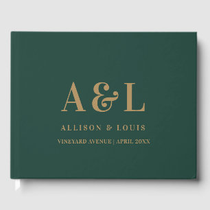 Livre D'or Monogramme minimaliste mariage Emerald Green Gold