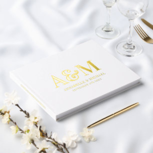LIVRE D'OR MONOGRAMME OR ET BLANC MARIAGE MINIMALISTE