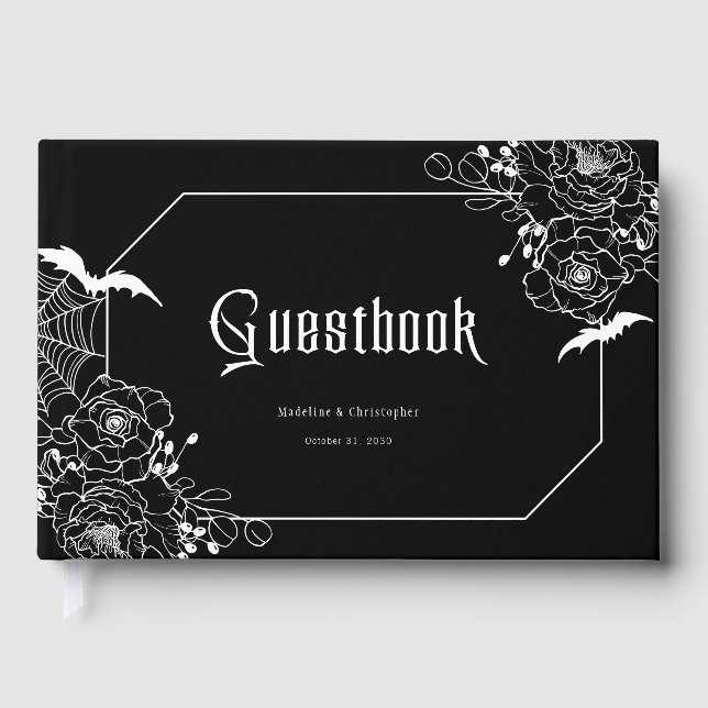 Livre D'or Moody Gothic Floral Wedding Black (Recto)