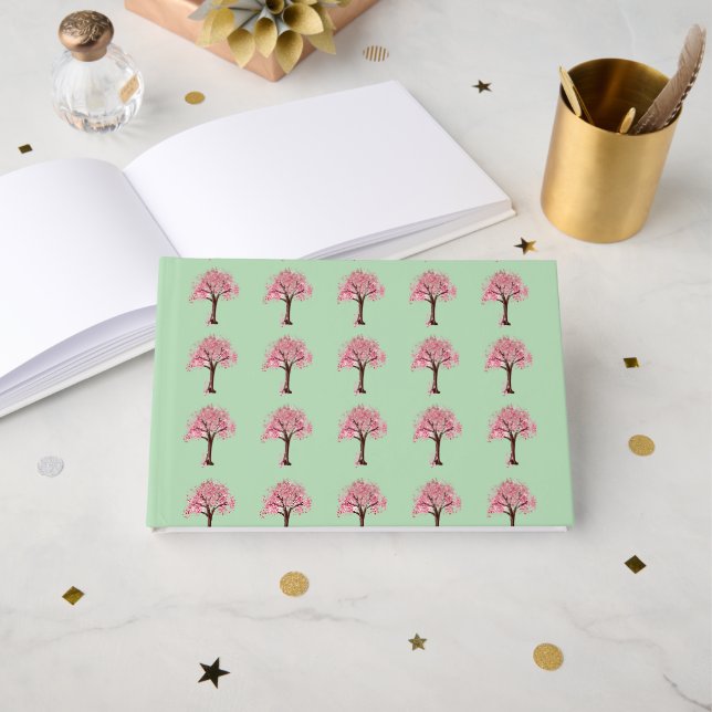 Livre D'or Motif Arbres Roses (Recto ouvert)