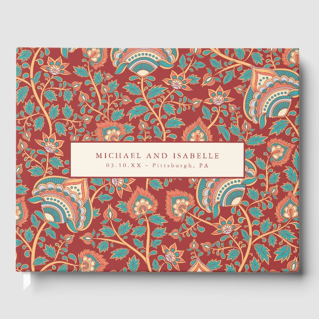 Livre D'or Motif botanique rouge élégant et orné (Recto)