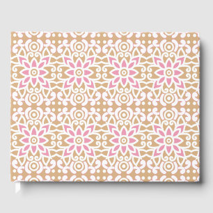 Livre D'or motif de fleurs rose et blanche sur un dos brun