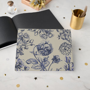 Livre D'or Motif floral botanique toile bleue vintage antique