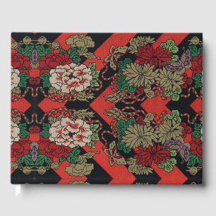 Livre D'or Motif floral japonais vintage pivoine rouge noir
