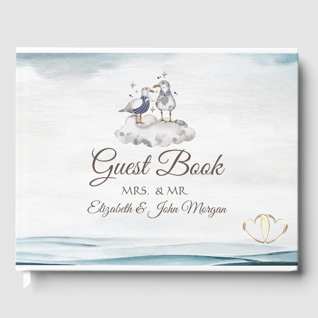 Livre D'or Mouettes à l'aquarelle Plage (Recto)