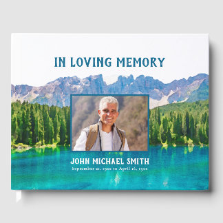 Livre D'or Mountain Lake Photo Memorial ou Funeral Guest Book