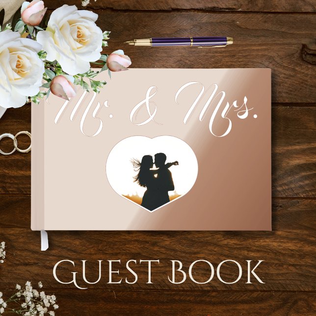 Livre D'or Mr & Mrs Elegant Rose Gold Photo Heart Mariage (Créateur téléchargé)