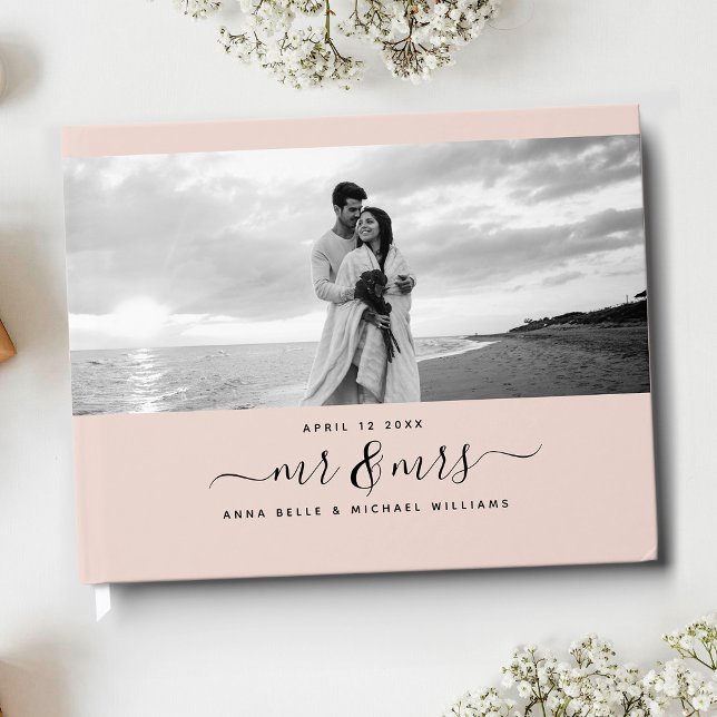 Livre D'or Mr & Mrs Elegant Script Blush Pink Photo Mariage (Créateur téléchargé)