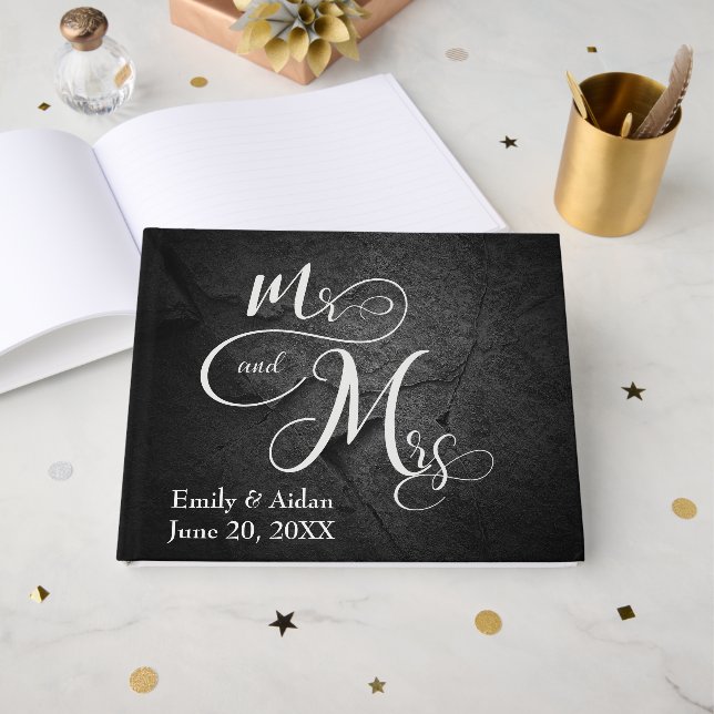 Livre D'or Mr. & Mrs. Wedding Black Slate Stone  (Recto ouvert)
