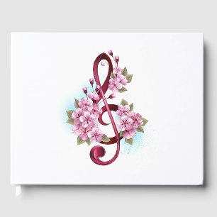Livre D'or Musical treble clef notes with sakura flowers