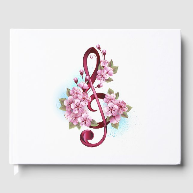 Livre D'or Musical treble clef notes with sakura flowers (Recto)