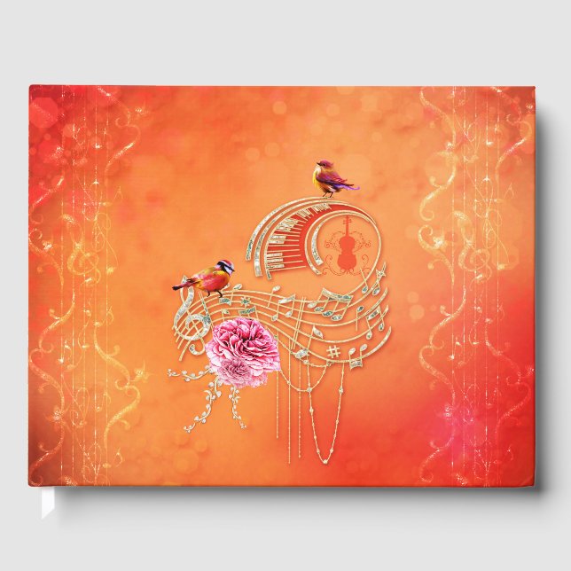 Livre D'or Musique, notes et clef avec oiseaux (Recto)