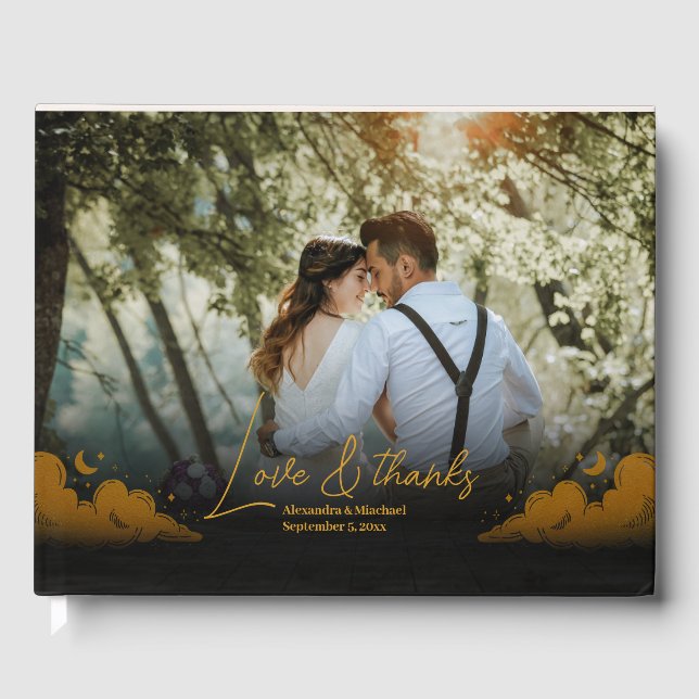 Livre D'or Mystique nuages d'or noir Mariage de lune (Recto)