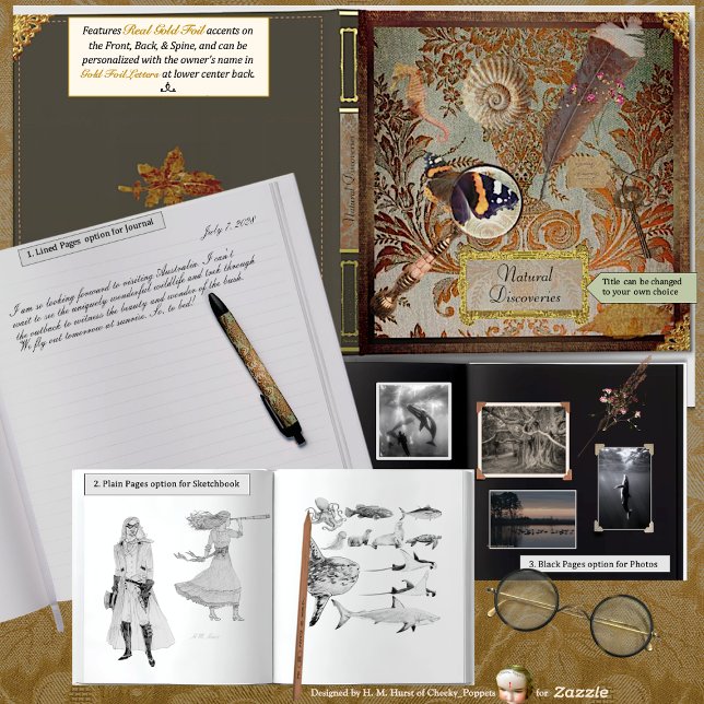 Livre D'or Naturalist Sketch/Photo Foil Journal (A beautiful personal gift for Dad/ lovers of nature – make it a sketchbook, journal or photo album. )