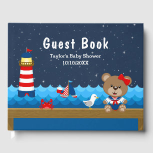 Livre D'or Nautical Girl Bear Baby shower rouge et marine