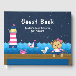 Livre D'or Nautical Girl Singe rose et Baby shower de marine