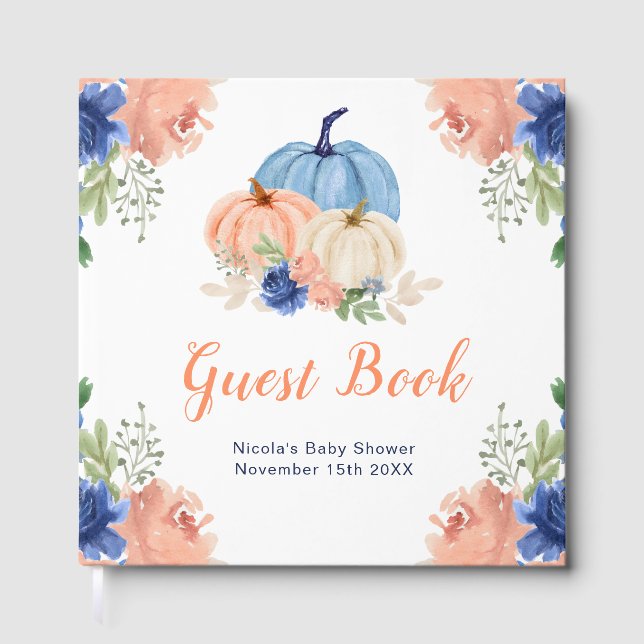 Livre D'or Navy Blue and Blush Floral Pumpkins Baby Shower (Recto)