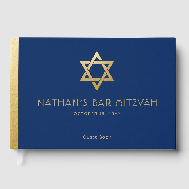 Livre D'or Navy Blue Bar Mitzvah Gold Star de David Custom (Recto)