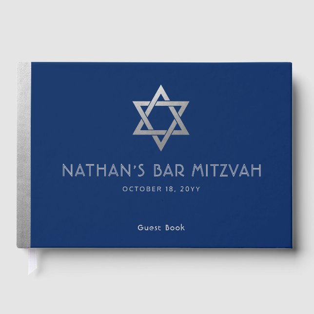Livre D'or Navy Blue Bar Mitzvah Silver Star de David Custom (Recto)