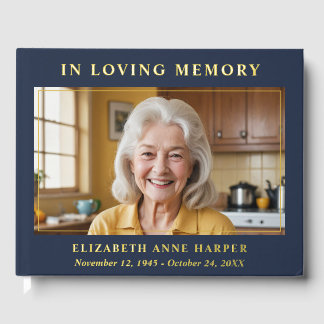 Livre D'or Navy Blue Gold In Loving Memory Photo Memorial
