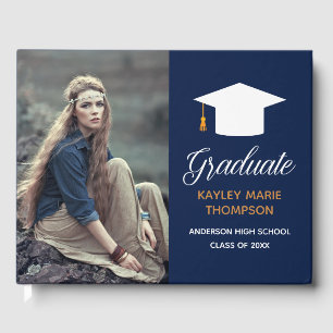 Livre D'or Navy Blue Photo 2023 Graduation Party Autograph